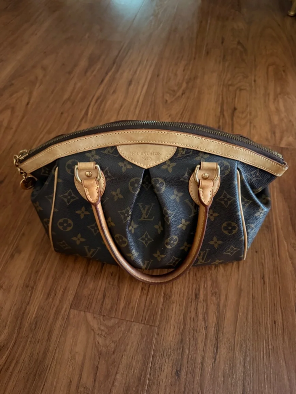 Louis Vuitton Brown Monogram Zip Satchel Bag Double Handles Strap Gold